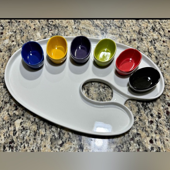 Bret Bortner Other - Bret Bortner BIA Artist Paint Palette Tray 6 complete condiment Sauce Bowls